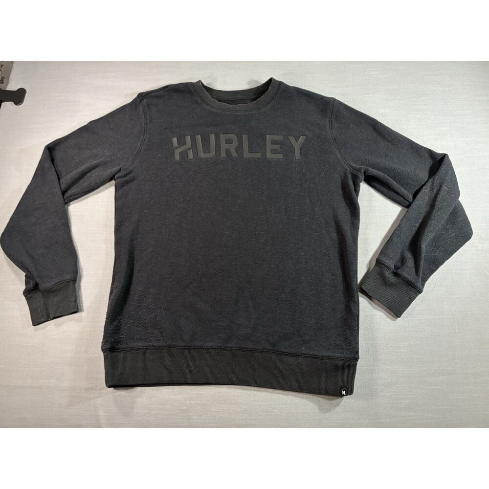 Hurley Embossed Logo Crewneck Sweatshirt Black Size M Fleece Distressed Grunge